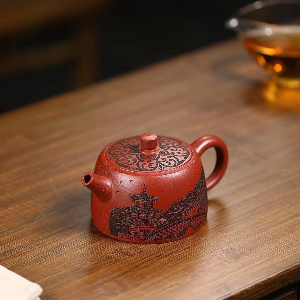 Original Ore Red Jiangpo Clay Tea Pot Handmade Carved Yixing Zisha Master Pot