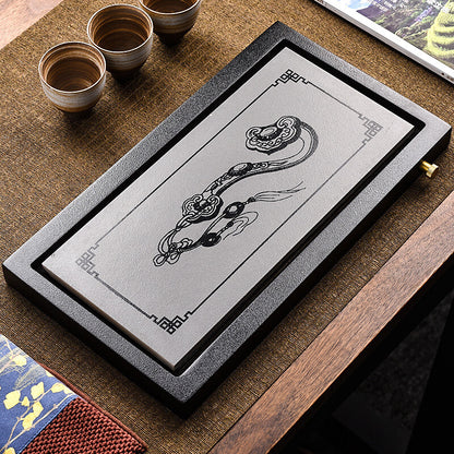Porcelain Black Stone Tea Tray Creative Serving Tray On Sales Crude Pottery Tray