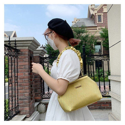Luxury Pleated Frame Bags Party Gold Handbag Purse Vintage Underarm Shoulder Bag