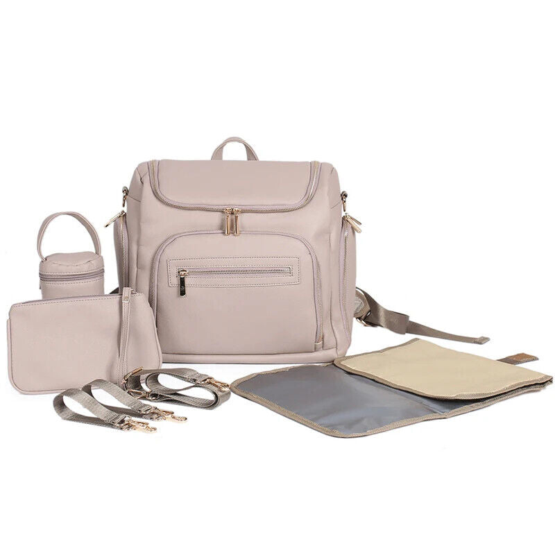 5pcs Leather Nappy Bag Mom Shoulder Bag, Multi Stroller Storage Bag Shoulder Bag