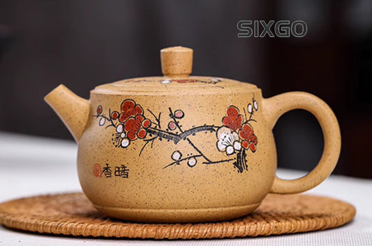 5.3" Chinese Yixing Zisha Pottery Duan Clay 240CC Handmade Plum Blossom Teapot
