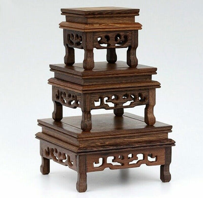 Bonsai Teapot Stone Plant Flower Rack Square Legged Wenge Wood Fishbowl Stand