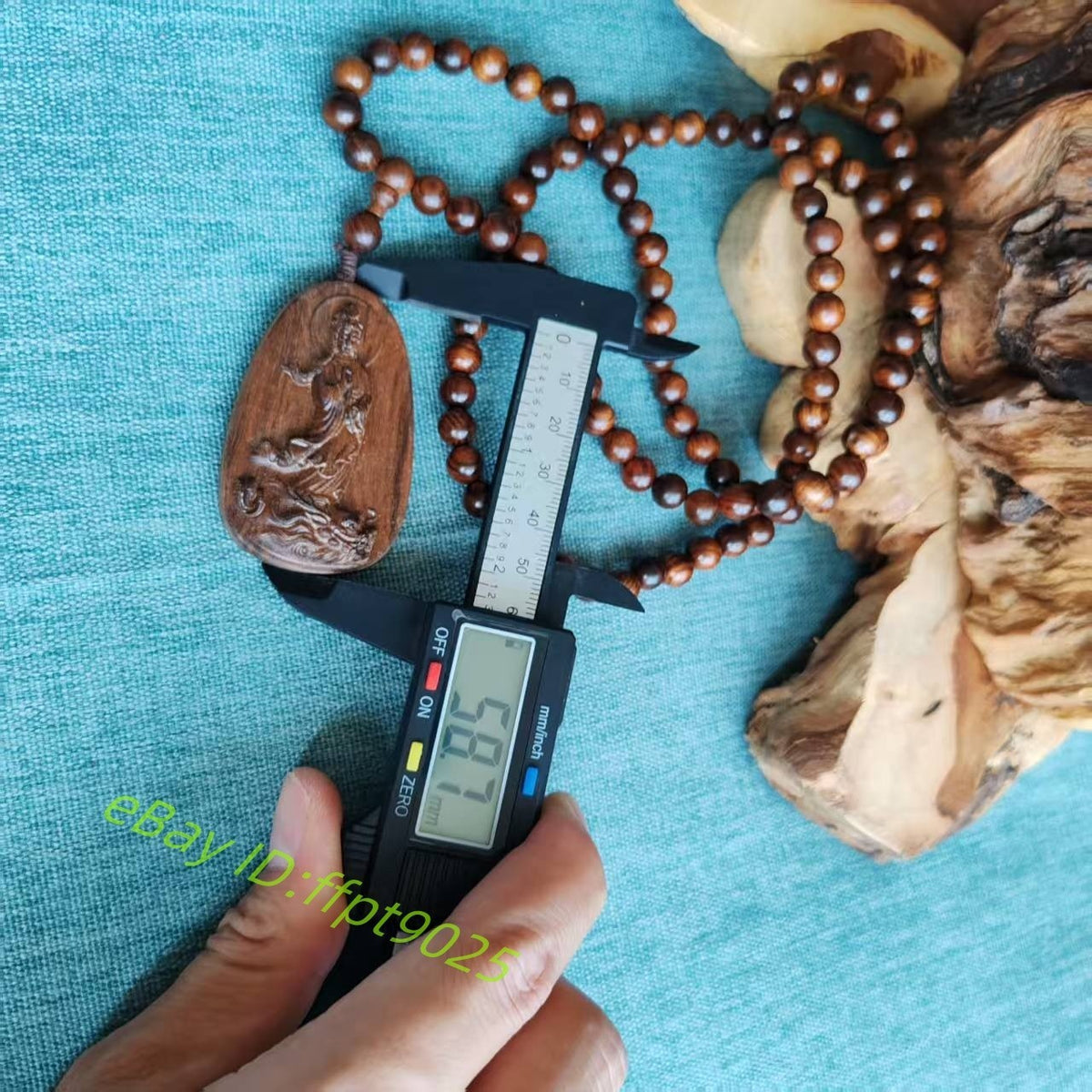 108 Natural Wood Prayer Beads Necklace Guanyin Carving Pendant Blessing Jewelry