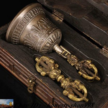 Tibetan Buddhism Bronze Gilt Buddha Head Bells Phurpa Vajra Dorje Phurpa