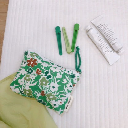 Floral Print Cosmetic Bag Cute Small Makeup Lipstick Bag Cotton Purse Pocket 1PC