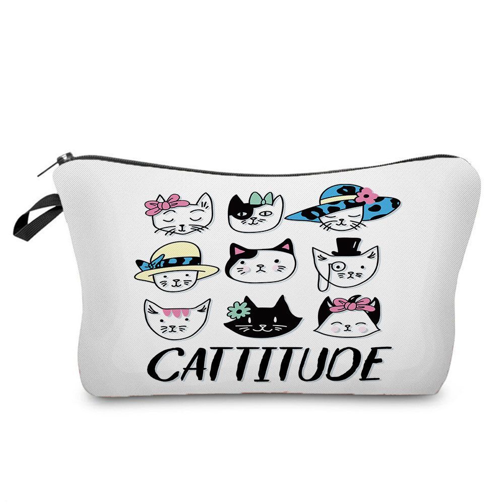 Makeup Bag Travel Storage Purse Mini Toiletry Bags Black Cat Print Cosmetic Case