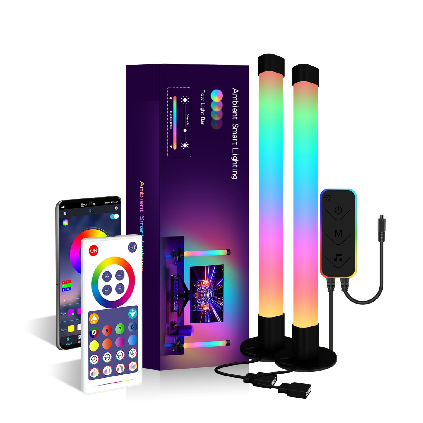 2PCS LED Voice-Activated Lights Wireless USB Pickup Music Sound Control Colorful