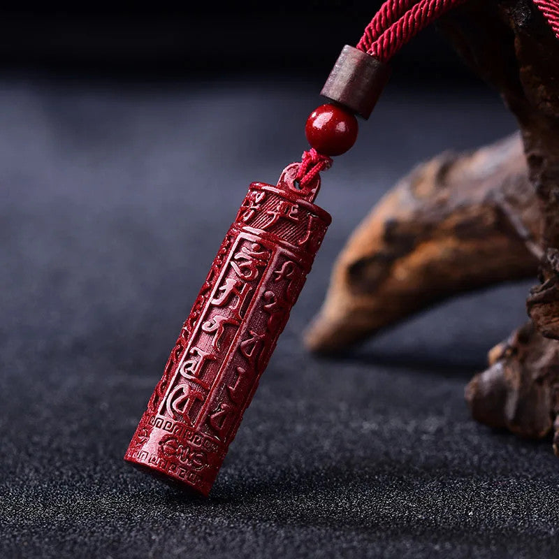 Natural Purple Cinnabar Buddhist Mantra Pendant Amulet Auspicious Necklace