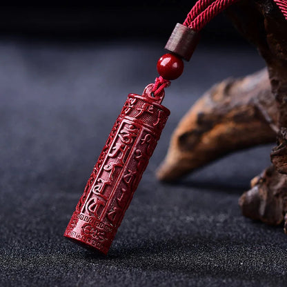 Natural Purple Cinnabar Buddhist Mantra Pendant Amulet Auspicious Necklace