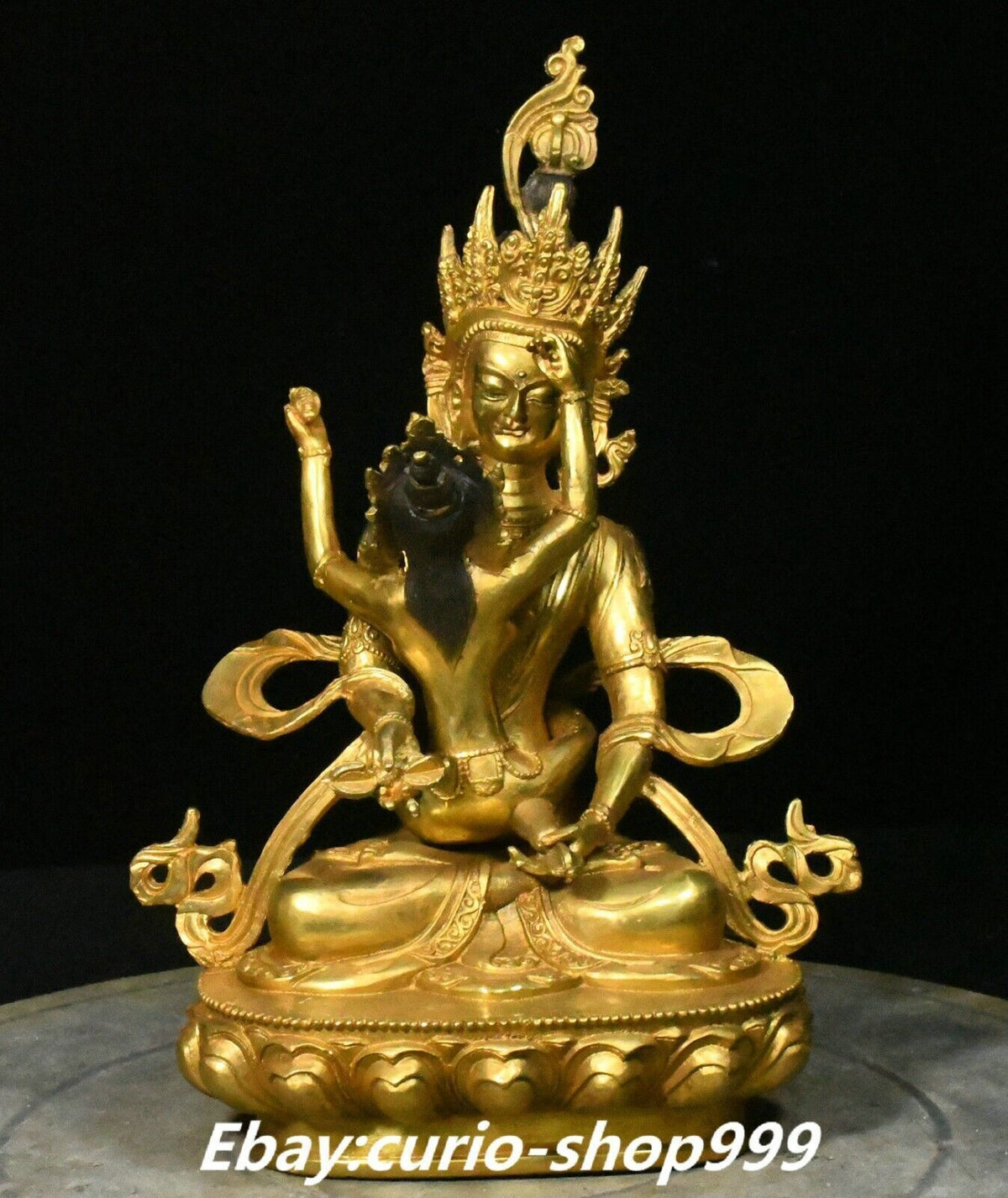 9.8" Tibet Buddhism Bronze Gilt Happy Mandkesvara Yab-Yum Goddess Buddha Statue