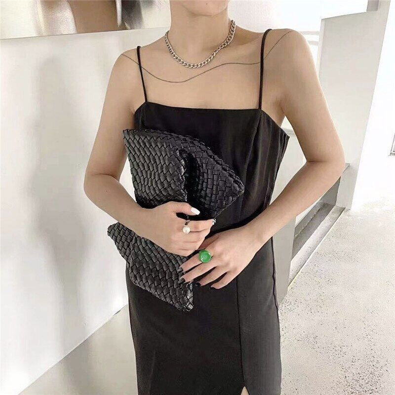 Tassel Clucth Bags Women Leather Woven Lady Handbags Bag Large Party Female