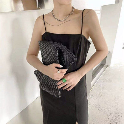 Tassel Clucth Bags Women Leather Woven Lady Handbags Bag Large Party Female