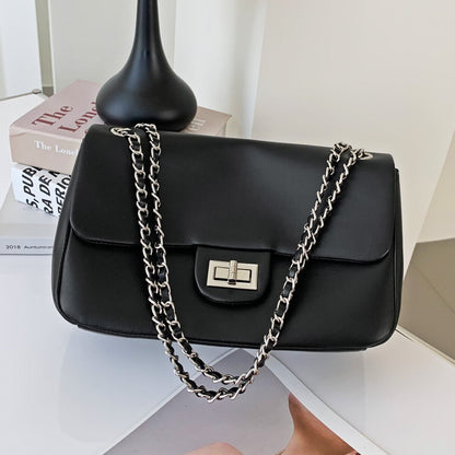 Real Leather Small Flap Purse Shoulder Bag Double Chains Crossbody Work Handbag