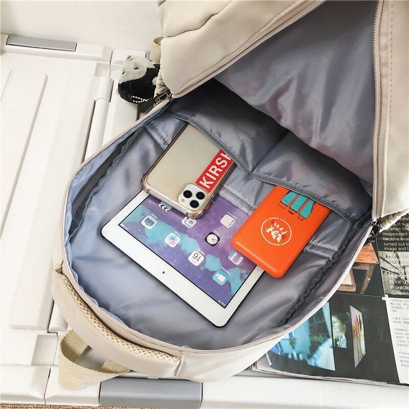 Fashion Nylon Backpack Book Bag Solid Color Big Schoolbag Laptop Backpack Green