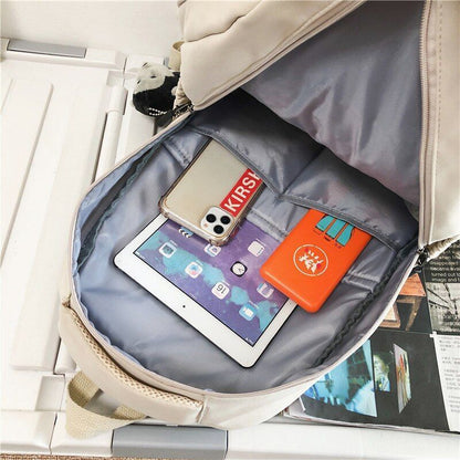 Fashion Nylon Backpack Book Bag Solid Color Big Schoolbag Laptop Backpack Green