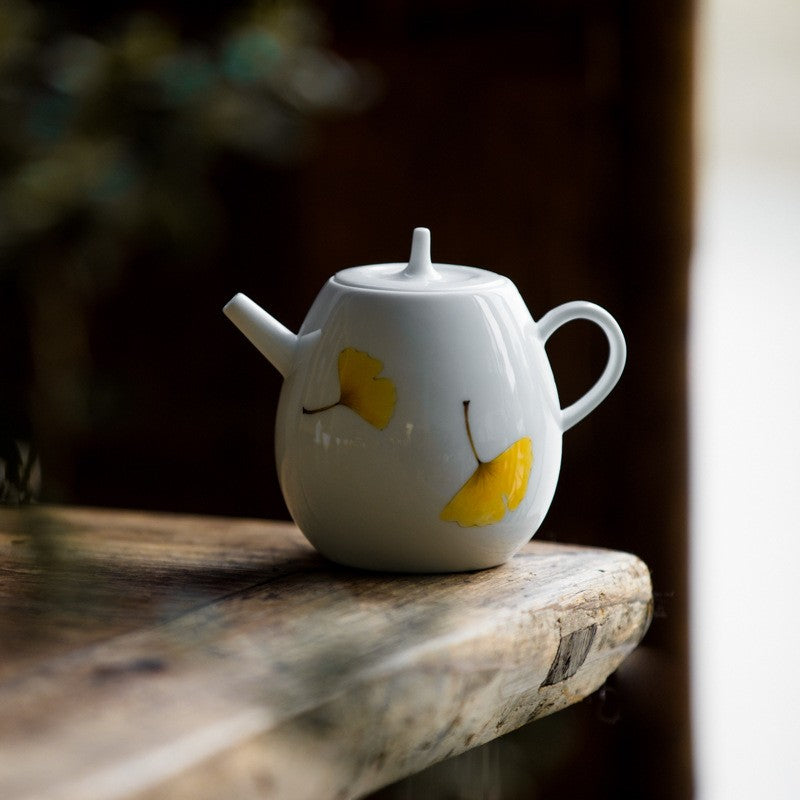 Chinese Tea Pot Ceramic Handmade White China Master Pot Handpainted Tea Brewer