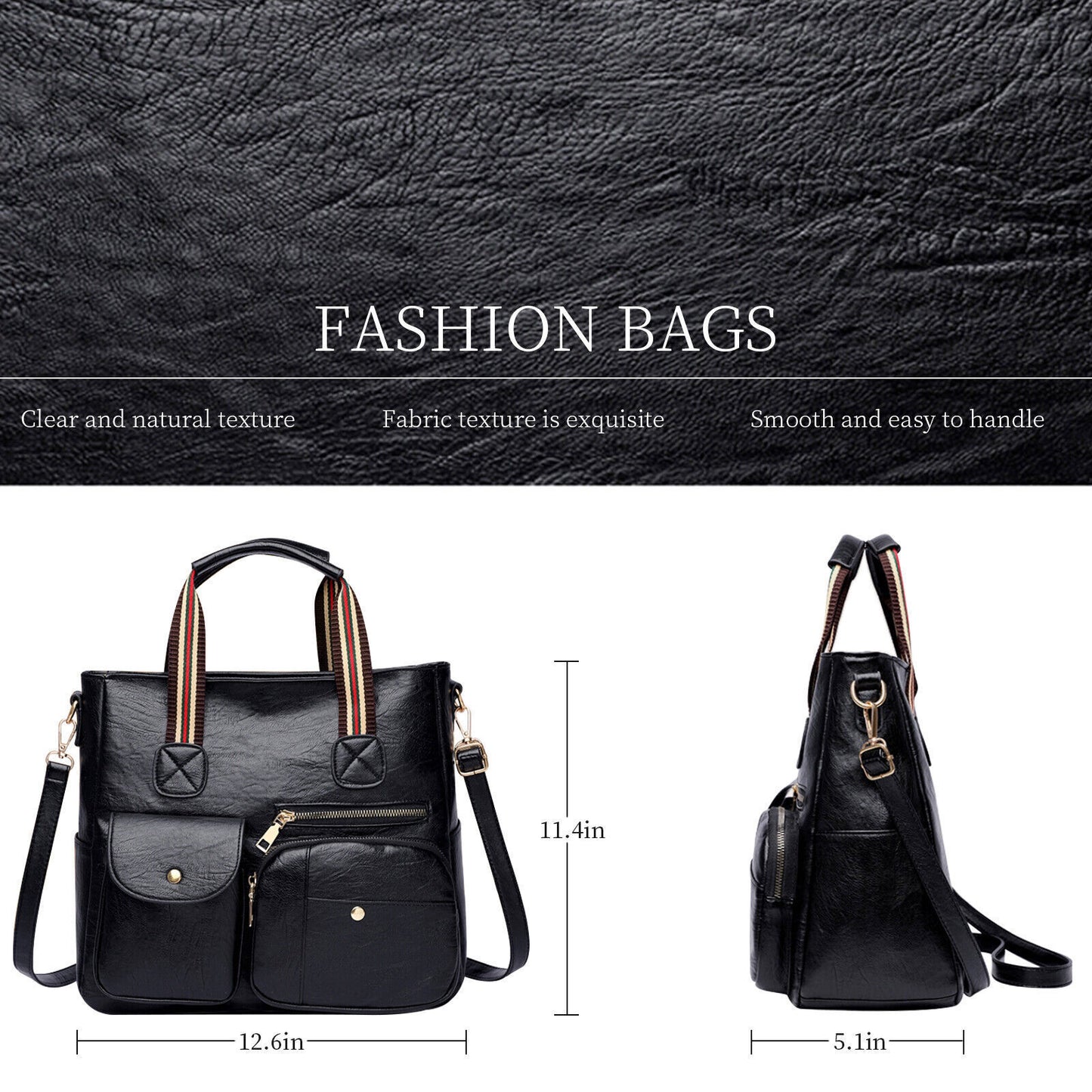 Womens Large Tote Handbag PU Leather Shoulder Hobo Bag Satchel w/ Multi Pockets