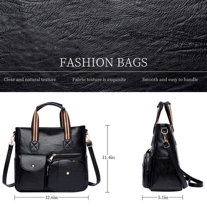 Womens Large Tote Handbag PU Leather Shoulder Hobo Bag Satchel w/ Multi Pockets