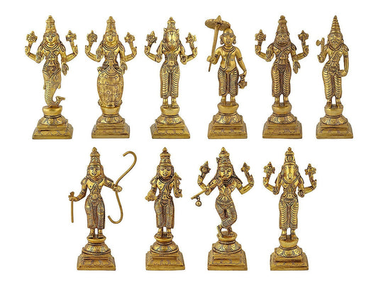 Brass Dashavatara of Lord Vishnu Statues Ten Incarnations Avatars Idol Figurines