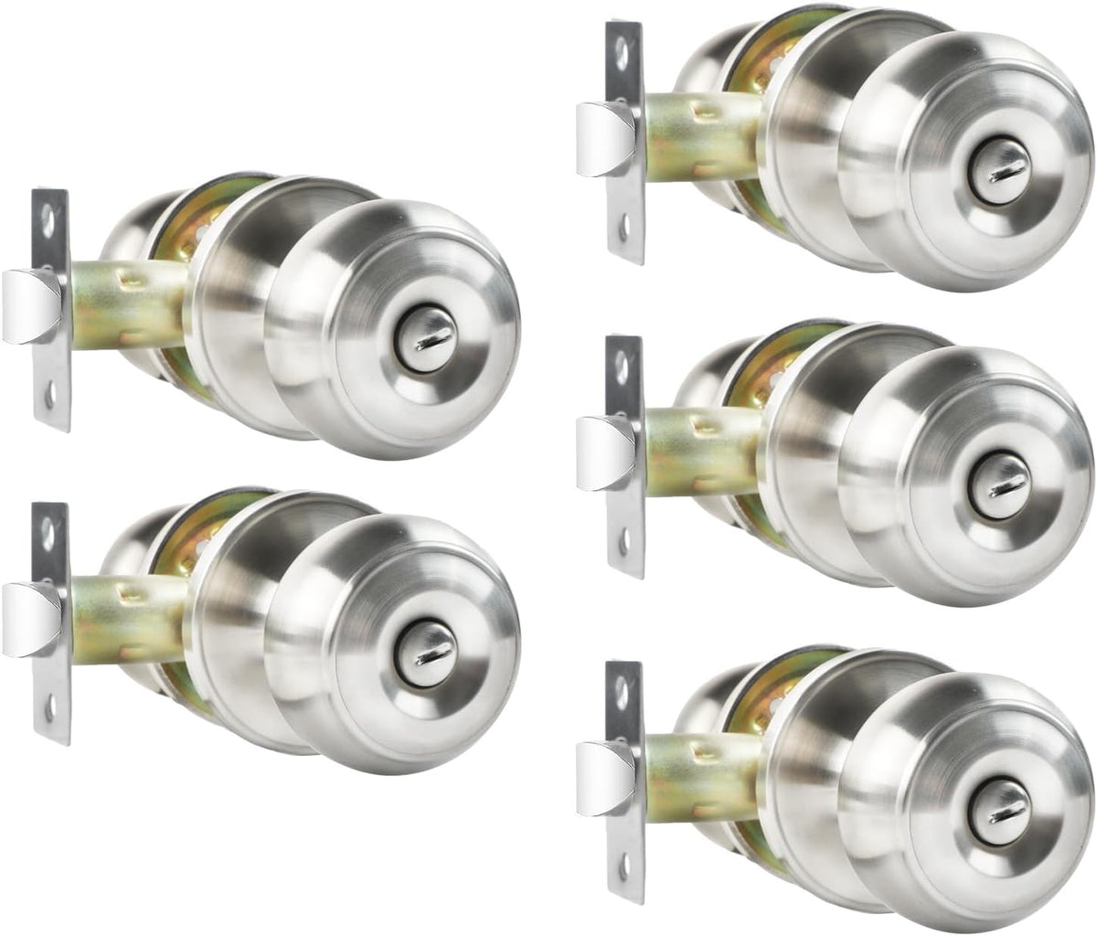 Privacy Door Knobs, 5 Pack Satin Nickel Door Knobs with Lock, Bed and Bath Door