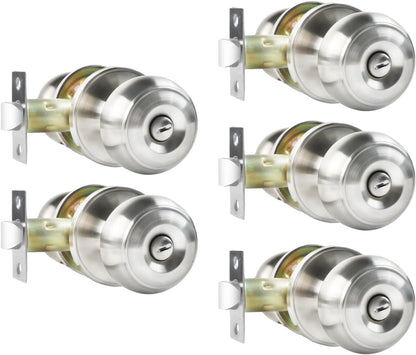 Privacy Door Knobs, 5 Pack Satin Nickel Door Knobs with Lock, Bed and Bath Door