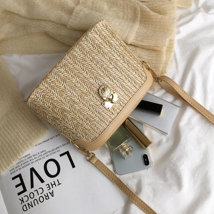 Straw Bag Woven Tassel Beach Shoulder Rattan Crossbody Purse Travel 23*17*11 CM