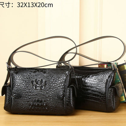 100% Real Leather Shoulder Bag, Designer Crocodile Embossed Sling Bag for Travel