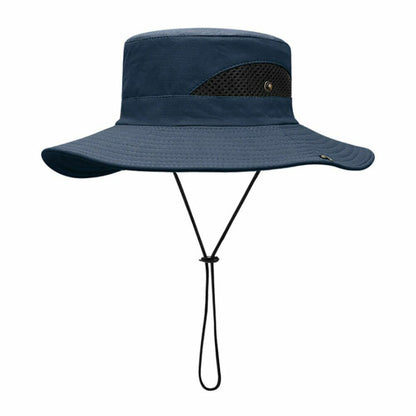 Outdoor Hat Fishing Hiking Cap Wide Brim Anti-UV Beach Sunshade Bucket Hat Blue