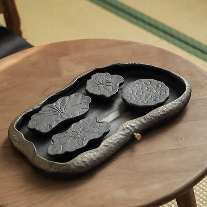 Crude Pottery Tea Tray Water Reservoir Draining Serving Tray Antique Style China