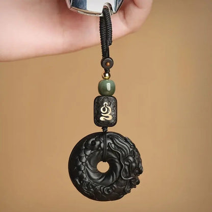 1Pc Natural Ebony Keychain Pendant Xiang Long Ping An Buckle Jewelry Hanging