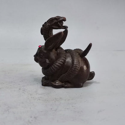 chinese bronze rabbit snake statue figure collectable tea pet table decoration