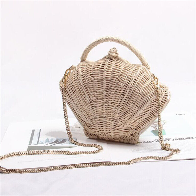 New Shell-shaped Crossbody Bag for Women One-shoulder Straw Rattan Beach Bag