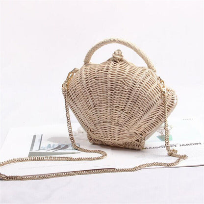 New Shell-shaped Crossbody Bag for Women One-shoulder Straw Rattan Beach Bag