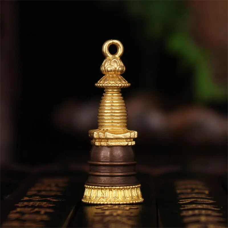 Tibetan Buddhist Copper Gadangta Pagoda Stupa Gawu Ritual Box