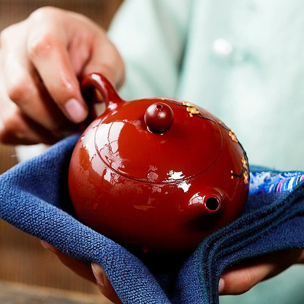 230ml Yixing Handmade Xishi Teapot Plum Blossom Pattern Kettle Kung Fu Tea Set