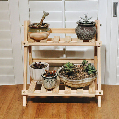 Wooden Double Layer Shelves Flowerpot Sundries Storage Shelf Home Organizer
