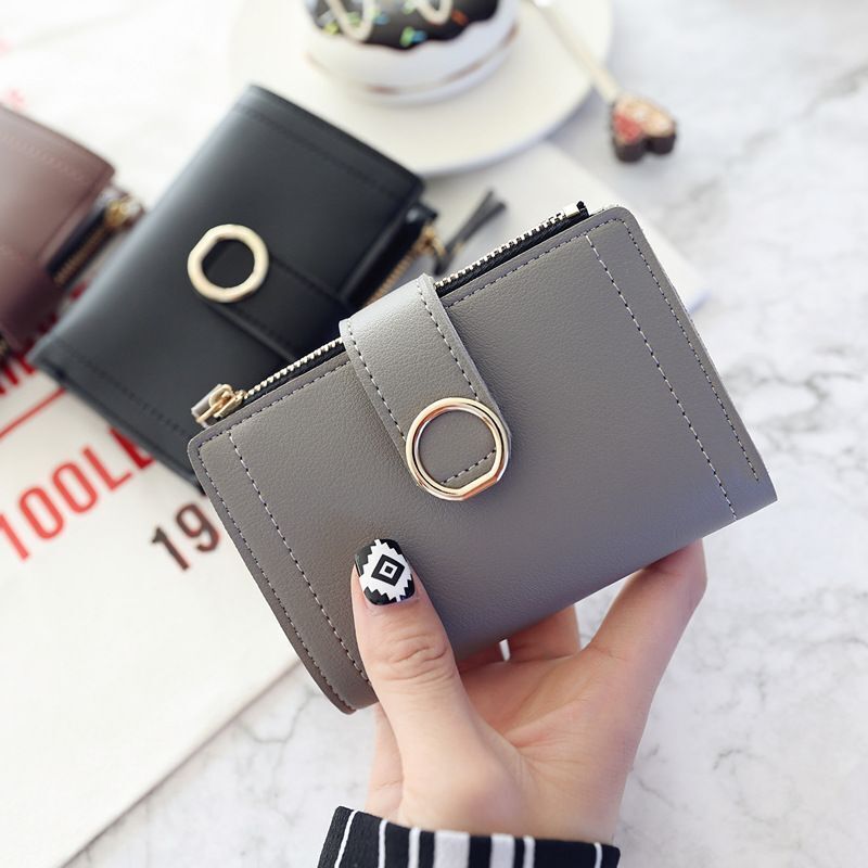 Fashion Clutch Wallet Small Zipper Pouch Card Bags Synthetic Leather Hasp Short