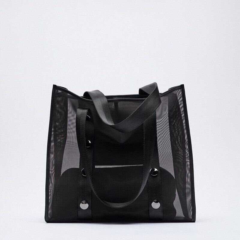 Mesh Tote Women Handbag Rivet Black Shopper Bag Shoulder Bag Bags Women