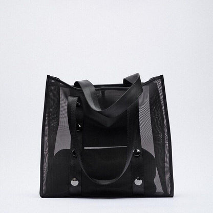 Mesh Tote Women Handbag Rivet Black Shopper Bag Shoulder Bag Bags Women