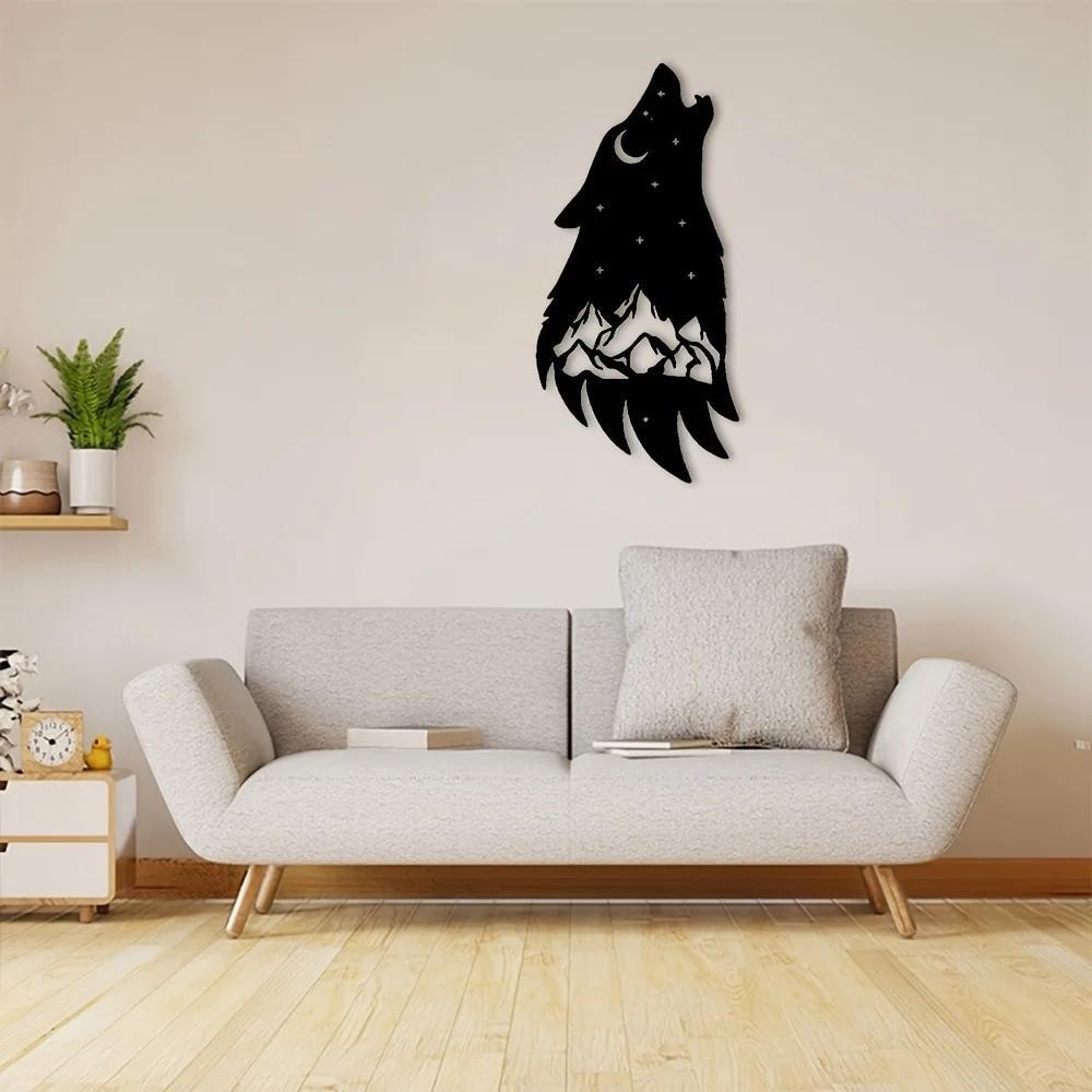 HelloYoung Howling Wolf Metal Wall Art 12in Rustic Outdoor Home Decor