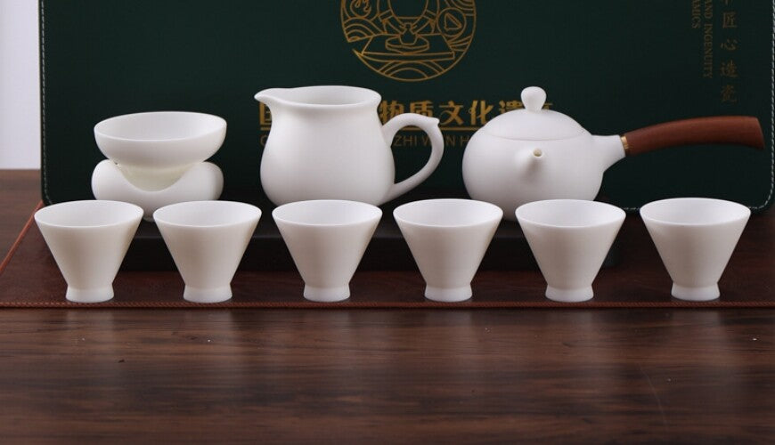 Boutique Fat Mutton Jade Porcelain Tea Set Hand Drawing Orchid Tea Pot Pitcher