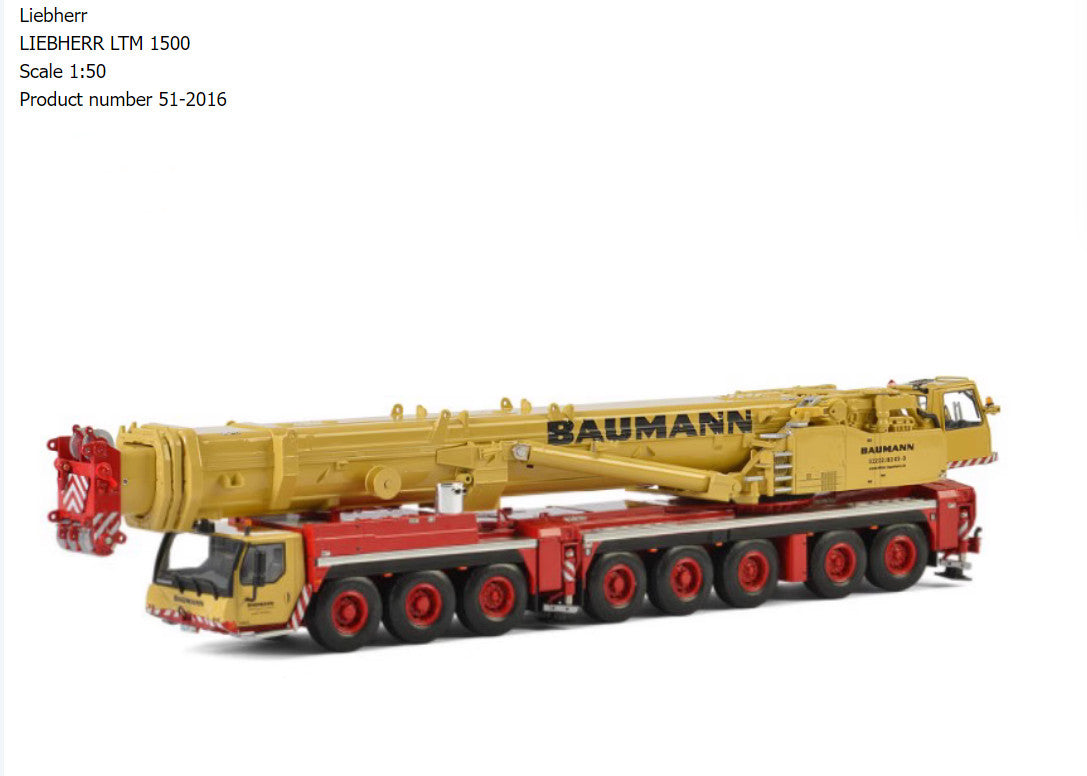 1:50 LIEBHERR LTM1500-8.1- Baumann Crane Construction Equipment Diecast Model