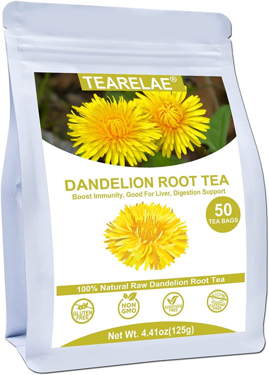 TEARELAE Natural Raw Dandelion Root Tea Bags 2.5g x 50 Count