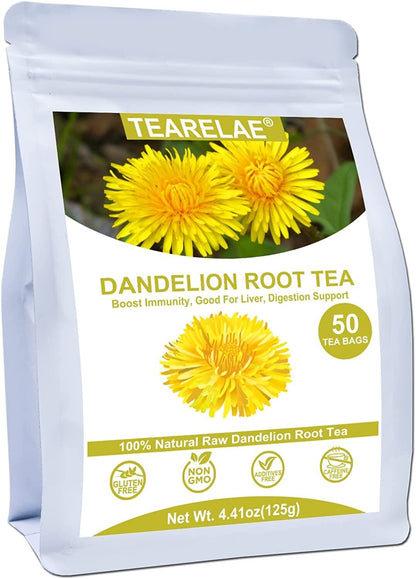 TEARELAE Natural Raw Dandelion Root Tea Bags 2.5g x 50 Count
