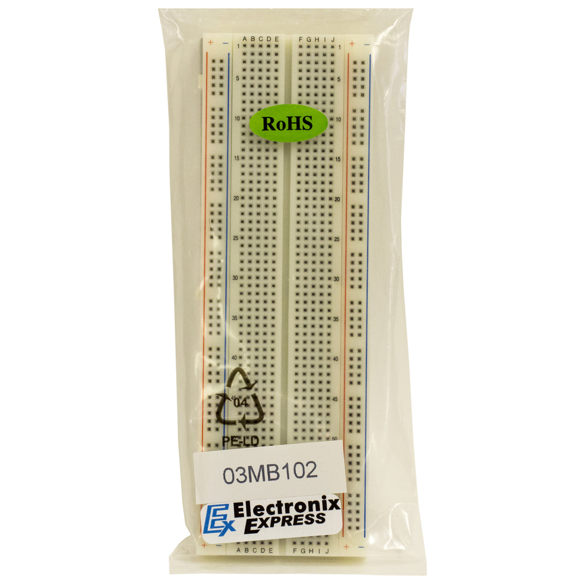 Solderless Plug-In Breadboard 830 Tie Points, 6.5" x 2.1" - ROHS Compliant