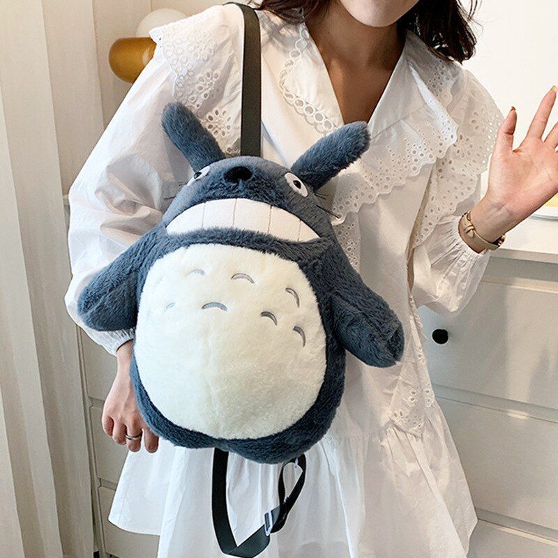 Black Plush Doll Bag Women Cute Funny Backpack Flannel Soft Handle 20L Traveling