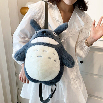 Black Plush Doll Bag Women Cute Funny Backpack Flannel Soft Handle 20L Traveling