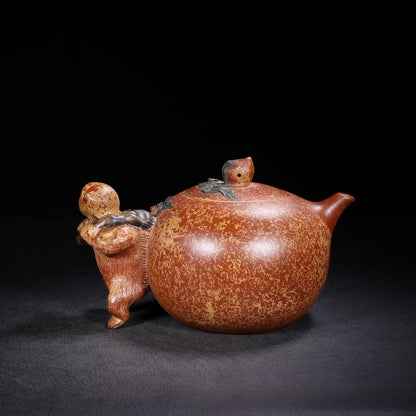 Chinese Yixing Zisha Clay Handmade Exquisite Teapot （灵猴献寿 底款：蒋蓉）