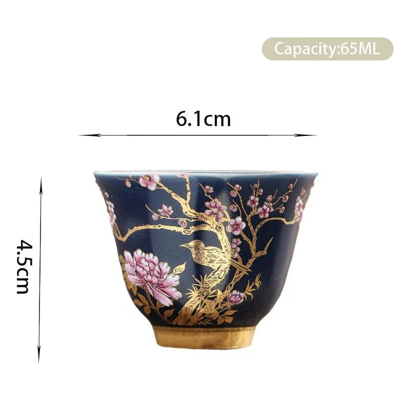 2.4" Ceramic Teacup Hand Painted Flowers Tea Bowl Handmade Tea Cup Tea Set Decor