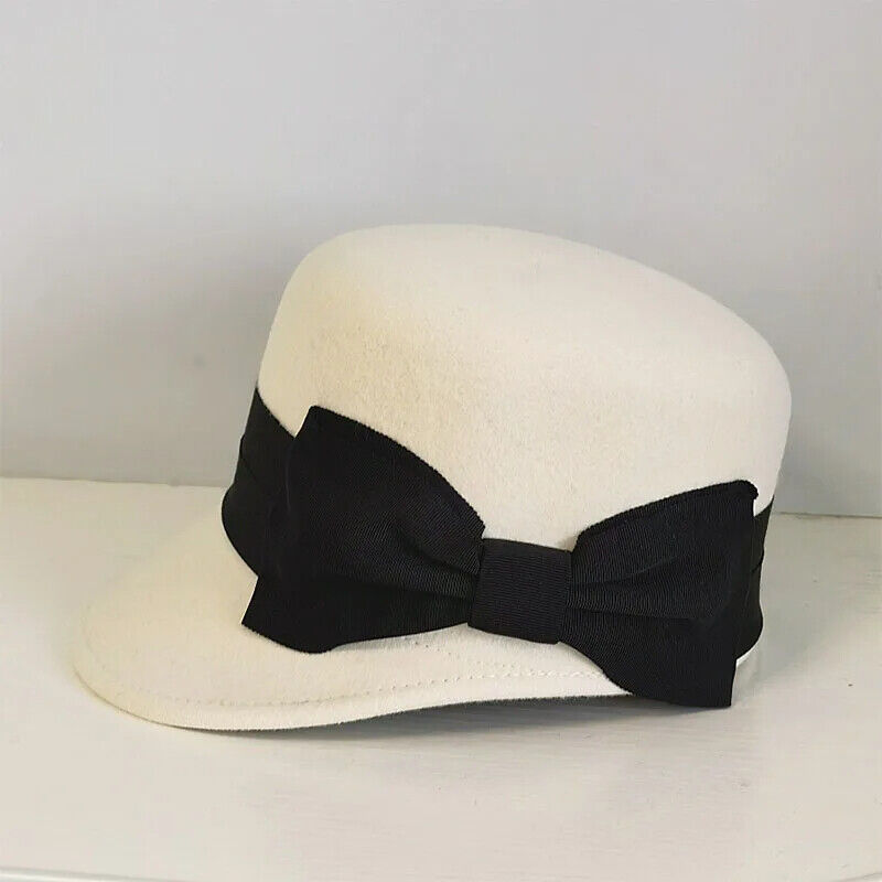 Women Military Caps Winter Wool Fashion Warm Hat W/ Visor Big Bow Snow Ski Beret